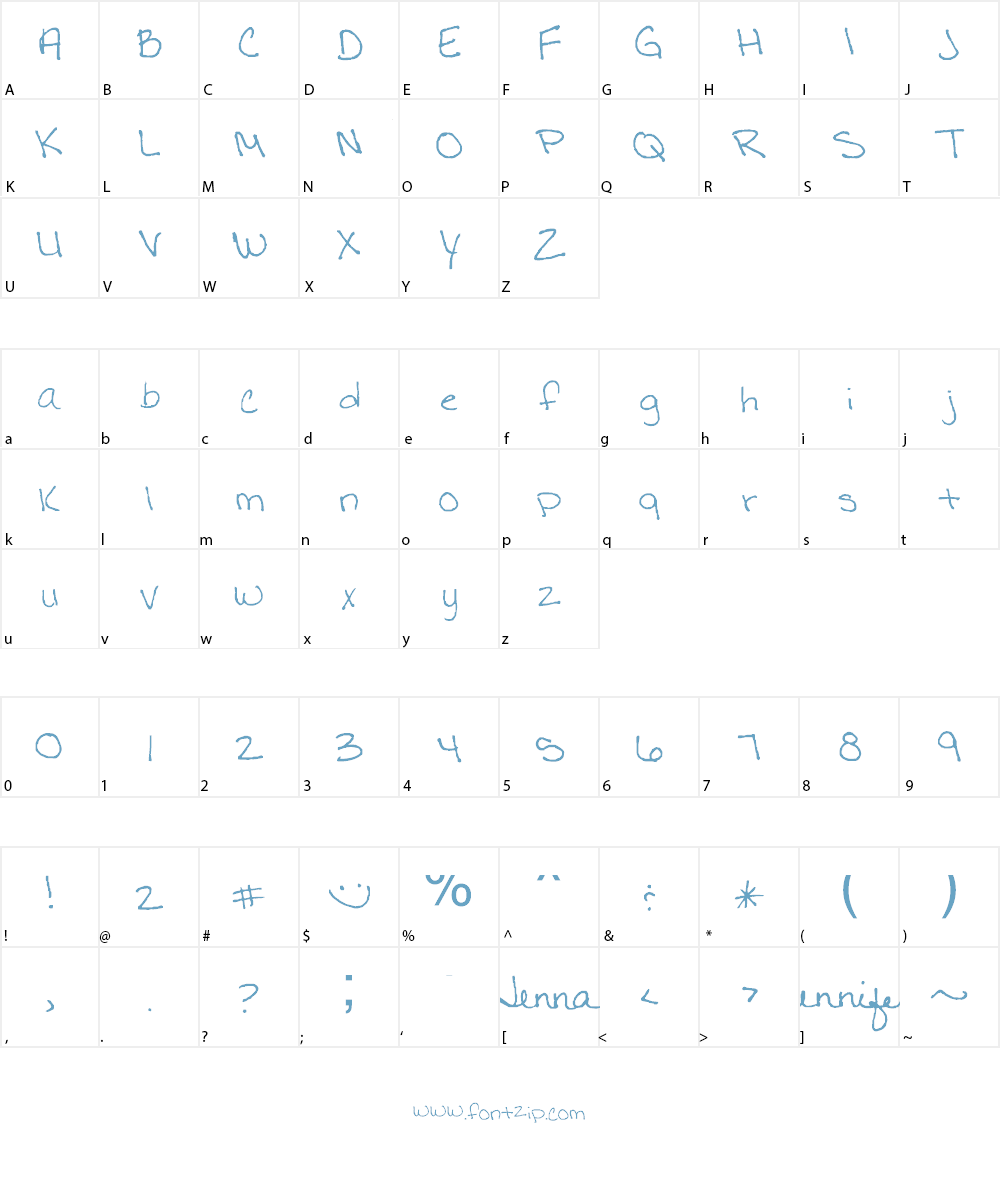 JLR Jenna's Hand Font Character